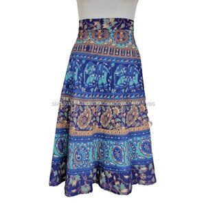 𝅺Wrap Skirt Cotton Knee Length Blue Skirt One Size - NEW!